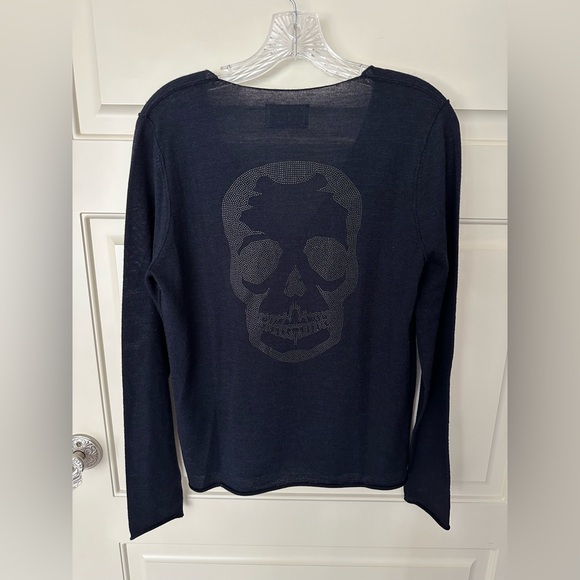 ZADIG & VOLTAIRE Navy/Black Nofsa Merino Wool Skull Sweater NWOT - Picture 2 of 7